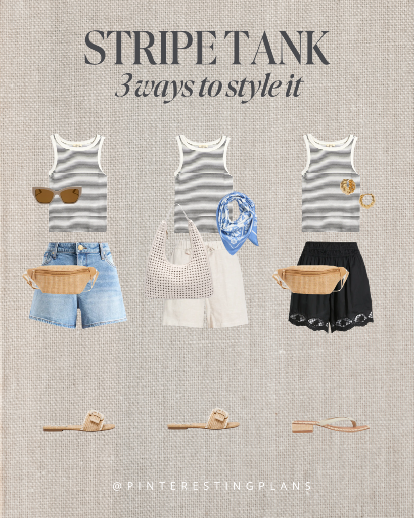 Three ways to style a classic basic black and white stripe tank top for summer.