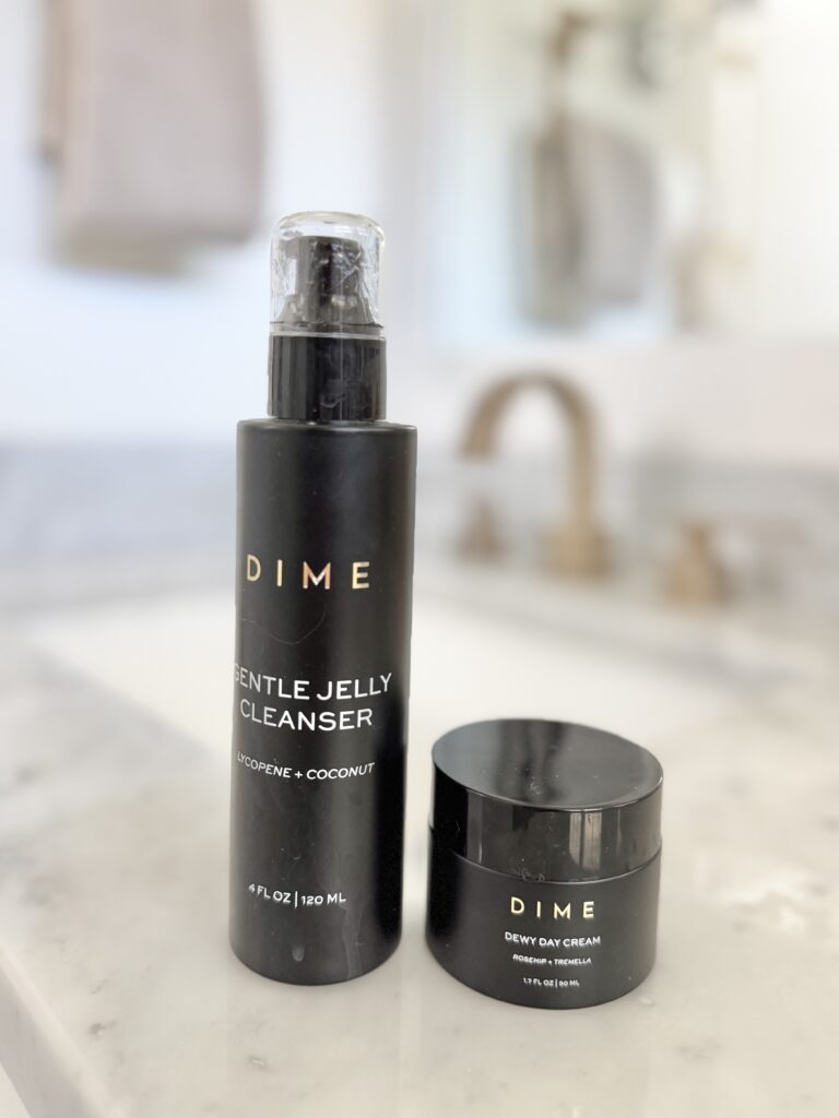 The best simple skincare routine for your 40s featuring the Dime Gentle Jelly Cleanser and Dime Dewy Day Cream.